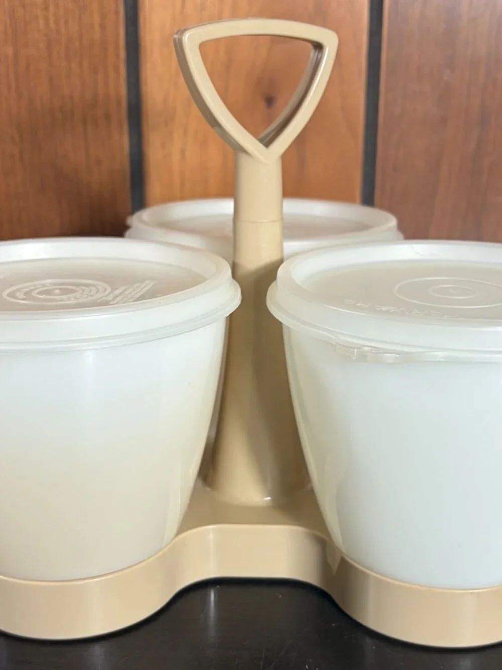 Vtg Tupperware Condiment Caddy w/ Lids Server Set #757-4 Retro Kitchen Farmhouse